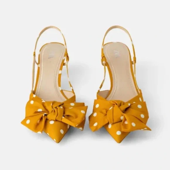 Zara Women's Brown Polka Dot Bow Flats - Picture 10 of 10